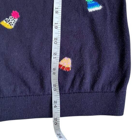 Talbots Sz M Party Hat Scoop Neck Sweater Navy with Multicolor Birthday Holiday - Picture 15 of 16